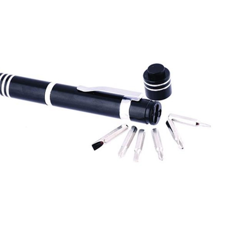 Chave de fendas com 6 funções com lanterna LED Preta