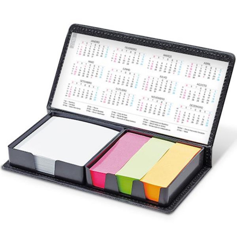 Porta notas em PVC com notas adesivas e calendário