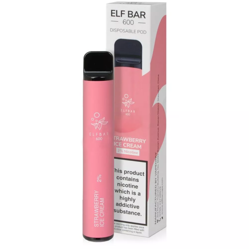 Elf Bar 600 Vape descartável Strawberry Ice Cream