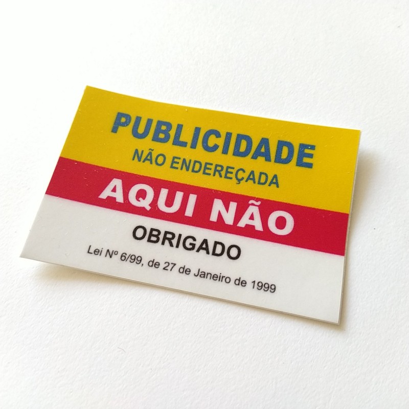 Autocolante "Publicidade Não Endereçada Aqui Não" Amarelo Torrado / Rosa 75x50mm Autocolante "Publicidade Não Endereçada Aqui Não" Amarelo Torrado / Rosa 75x50mm