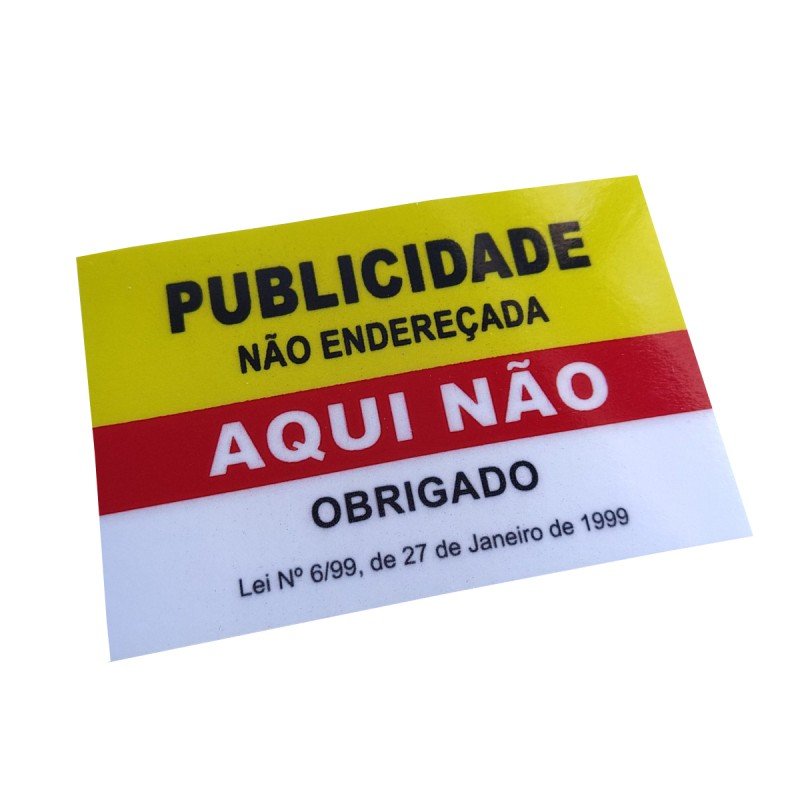 Autocolante "Publicidade Não Endereçada Aqui Não" Amarelo / Vermelho 85x55mm
